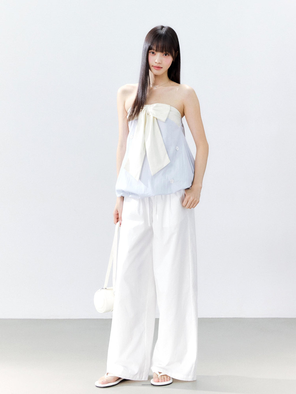 Hypoekai Ruffled Bow Patchwork Embroidered Bloom Hem Loose Women's Tube Tops