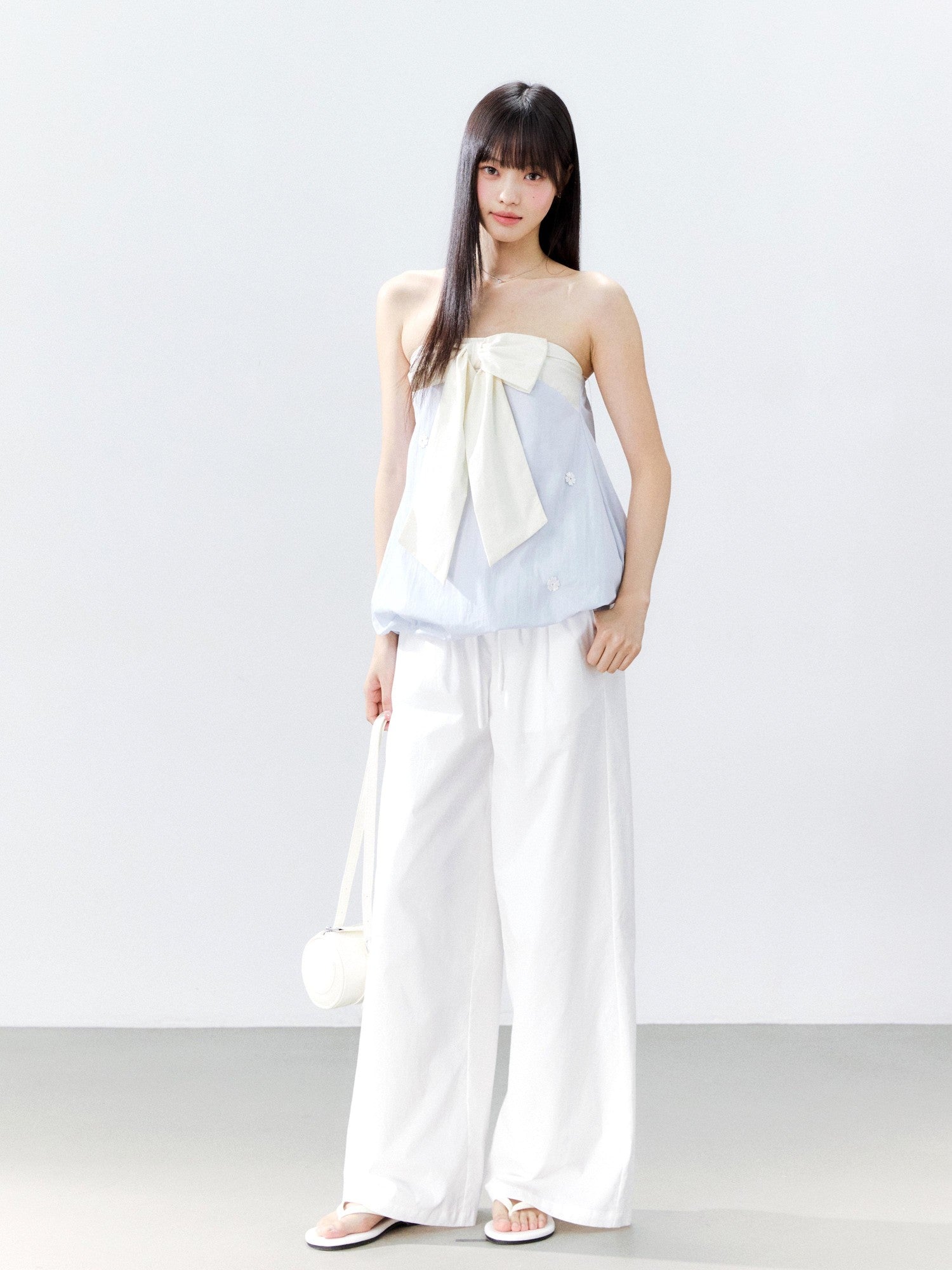 Hypoekai Ruffled Bow Patchwork Embroidered Bloom Hem Loose Women's Tube Tops