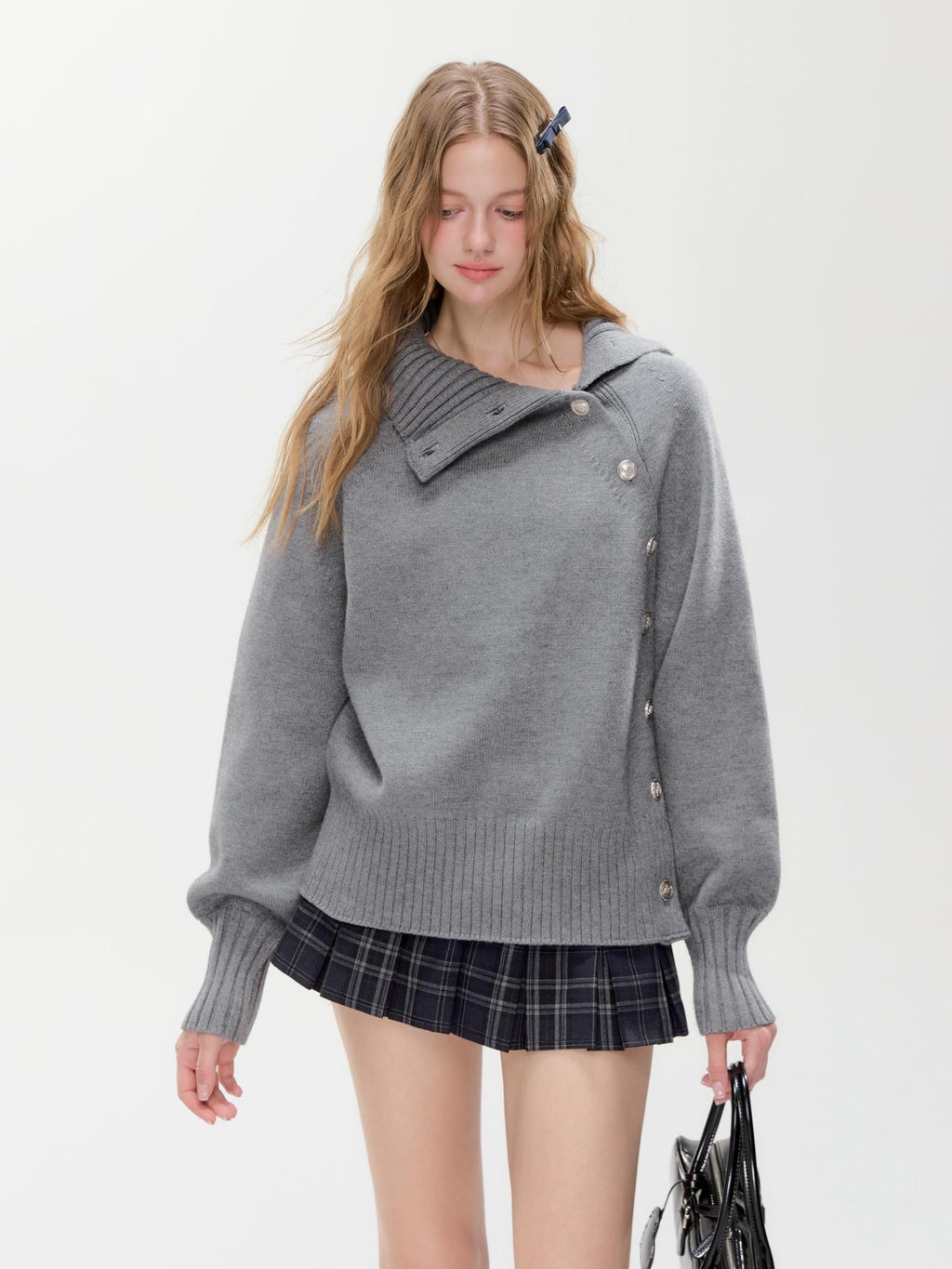 Hypoekai Side Button Two Way Loose Knit Lapel Collar Women's Viscose Cardigans