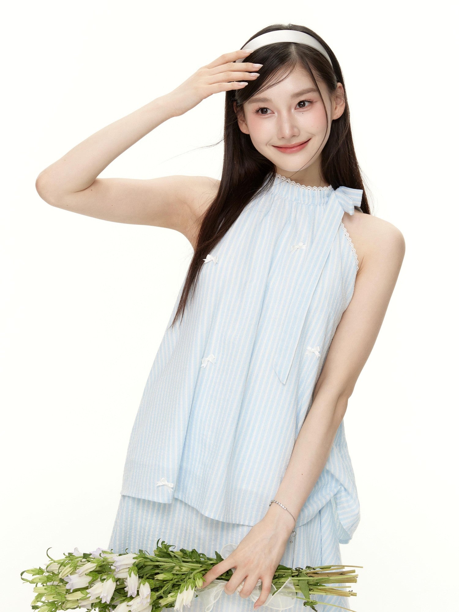 Hypoekai Striped Bowknot Dudou Relaxed Casual Slimming Women's Halter Tops