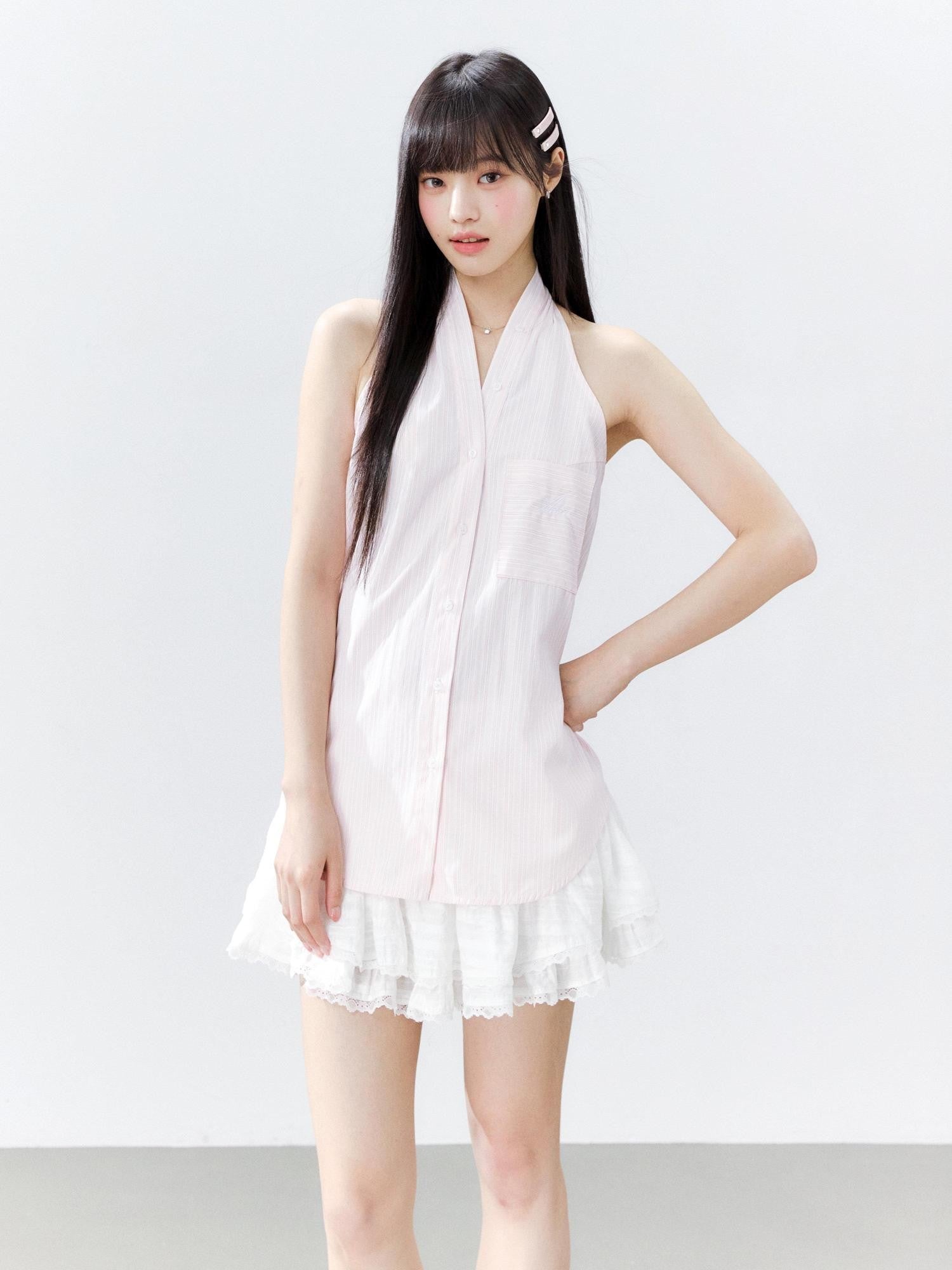 Hypoekai Striped Halter Neck Sleeveless Slim Fit Casual Women's Shirts