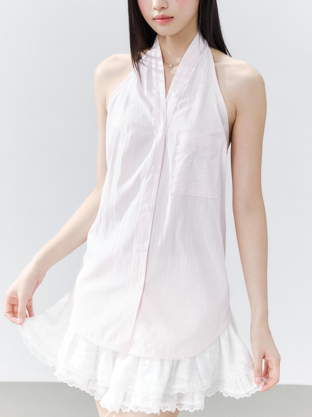 Hypoekai Striped Halter Neck Sleeveless Slim Fit Casual Women's Shirts