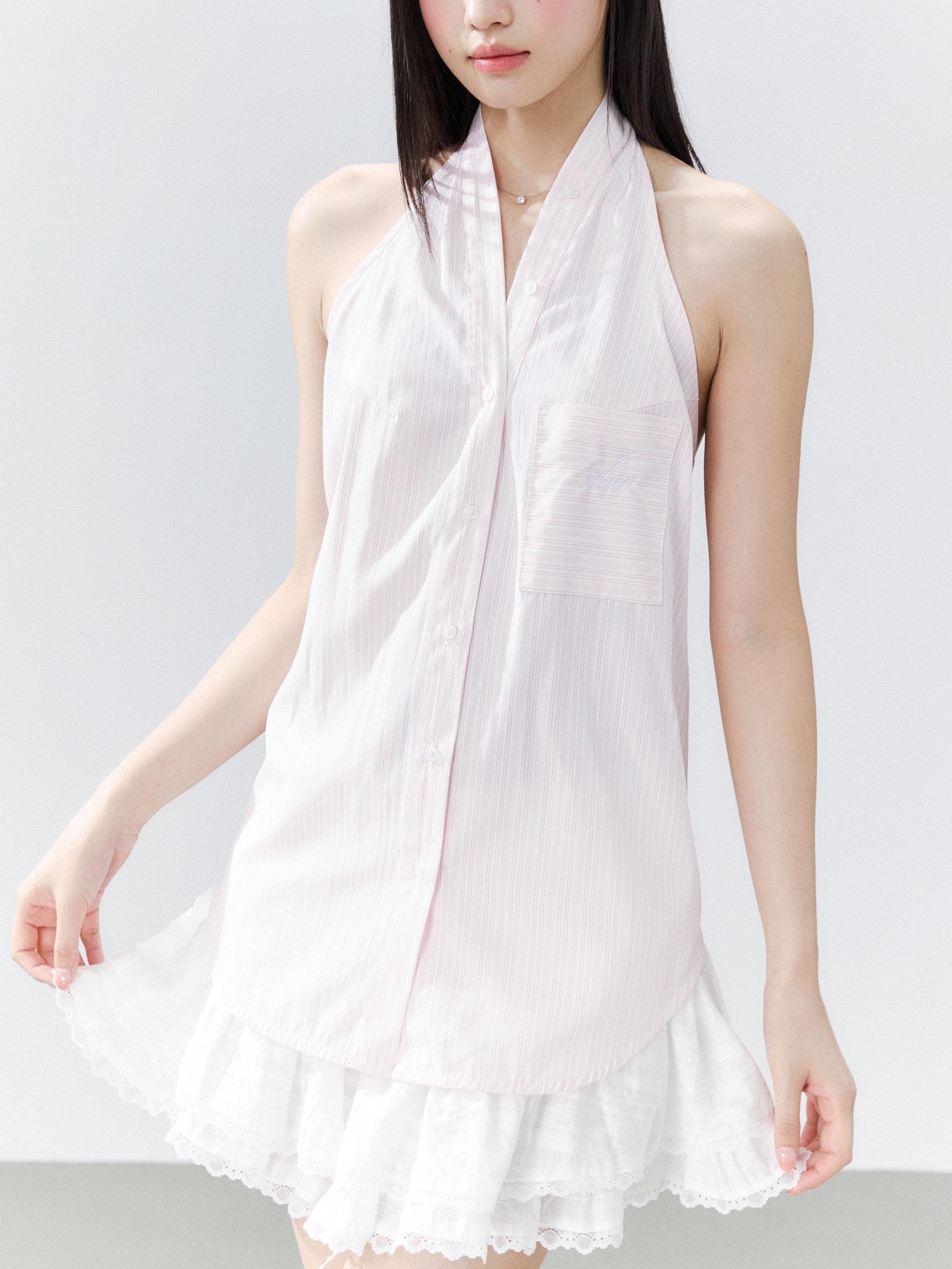 Hypoekai Striped Halter Neck Sleeveless Slim Fit Casual Women's Shirts