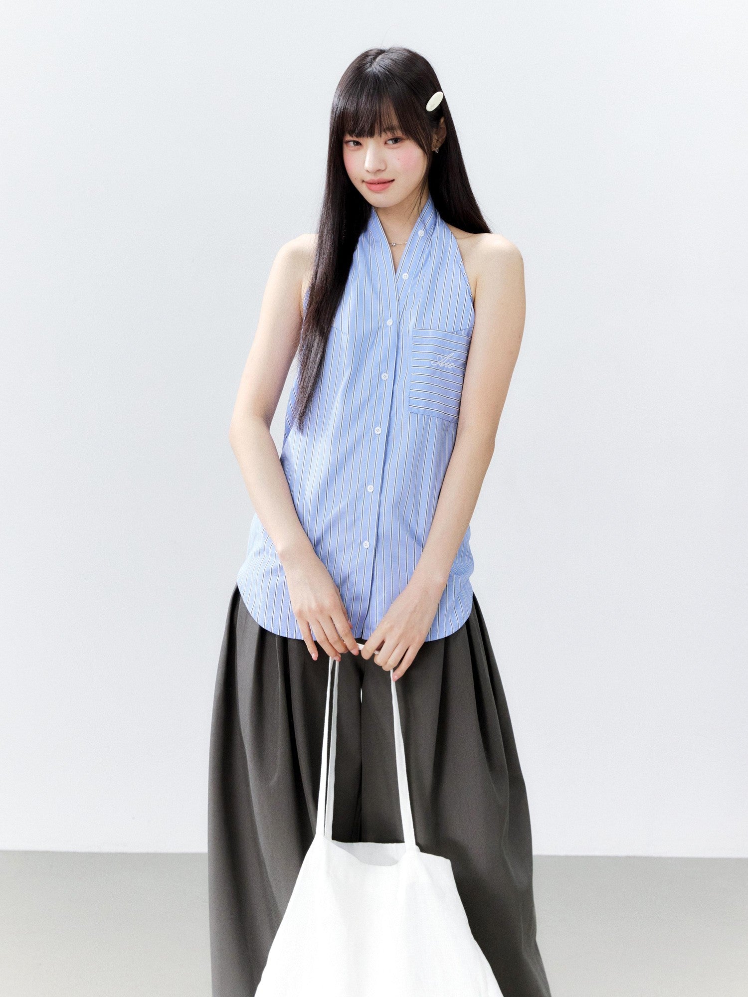 Hypoekai Striped Halter Neck Sleeveless Slim Fit Casual Women's Shirts