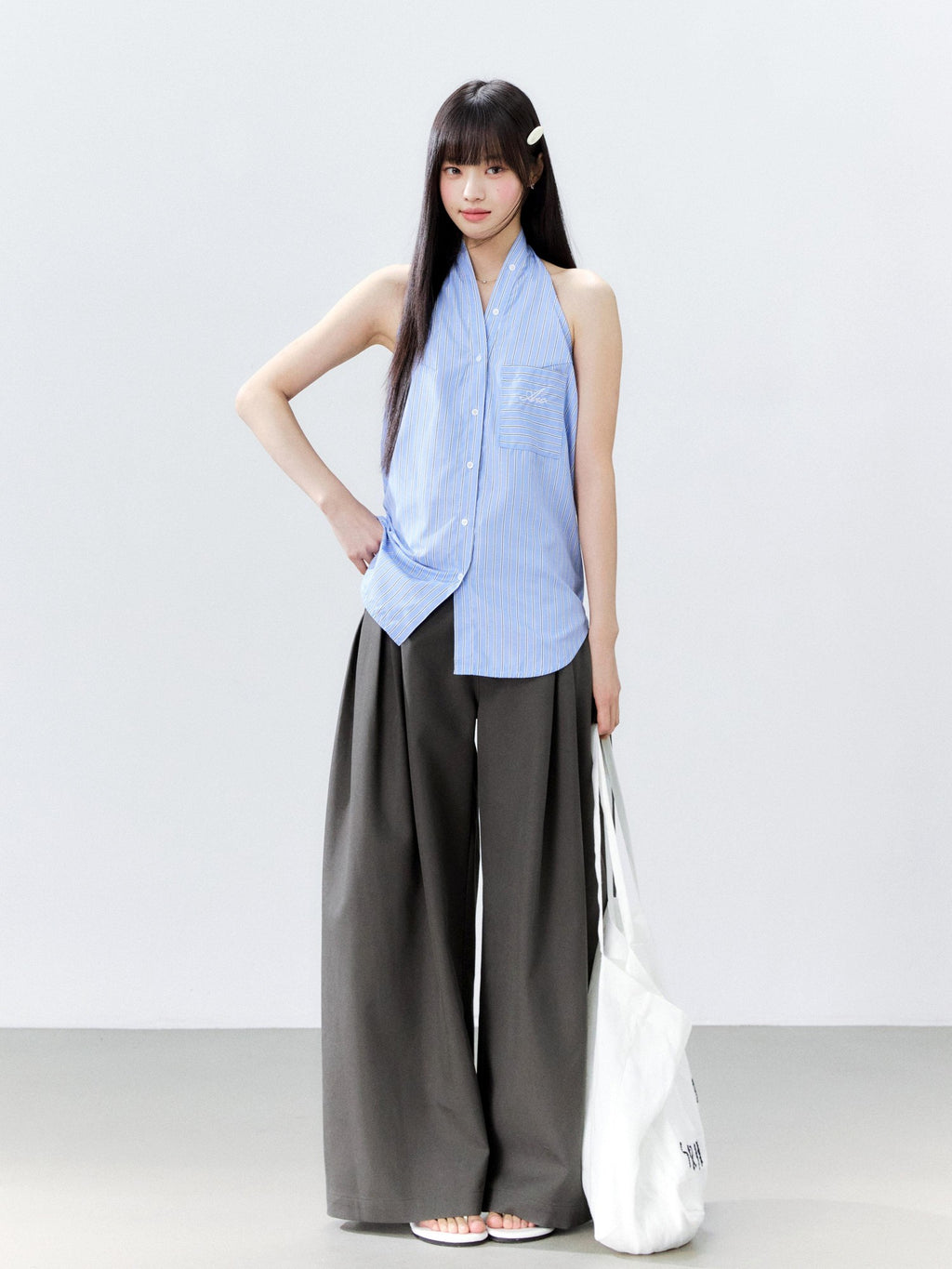 Hypoekai Striped Halter Neck Sleeveless Slim Fit Casual Women's Shirts
