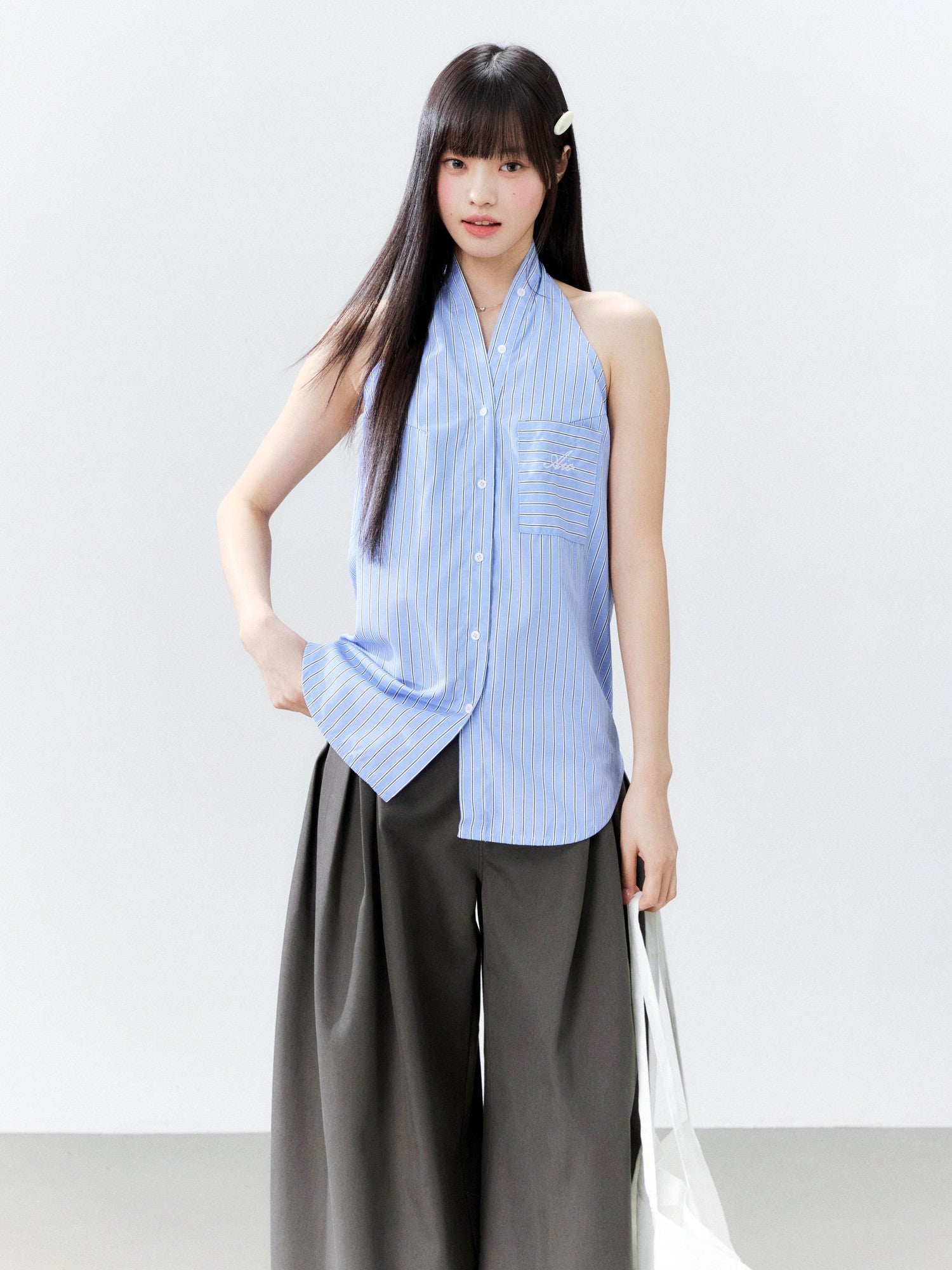 Hypoekai Striped Halter Neck Sleeveless Slim Fit Casual Women's Shirts