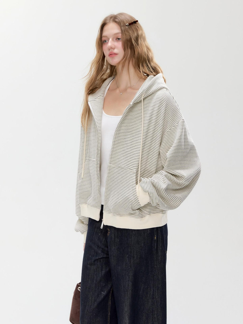 Hypoekai Striped Hooded Relaxed Loose Casual Slimming Women's Zip-up Hoodies