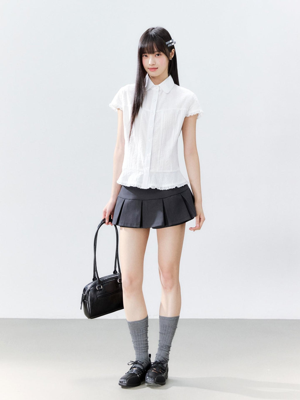Hypoekai Striped Lapel Collar Cinched Waist Flutter Sleeves Women's Short Sleeve T-shirts