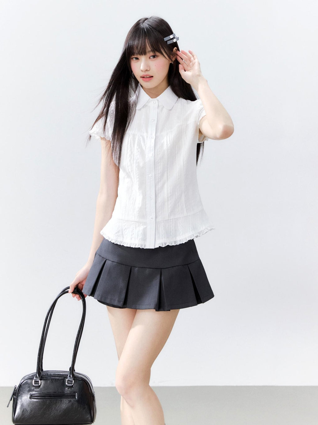 Hypoekai Striped Lapel Collar Cinched Waist Flutter Sleeves Women's Short Sleeve T-shirts