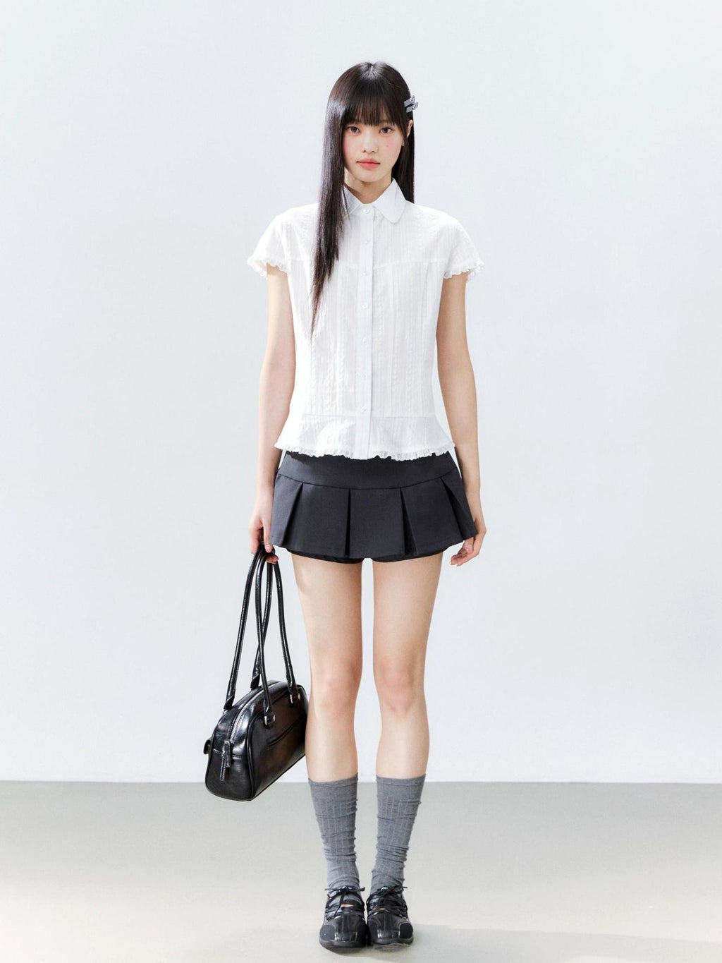 Hypoekai Striped Lapel Collar Cinched Waist Flutter Sleeves Women's Short Sleeve T-shirts