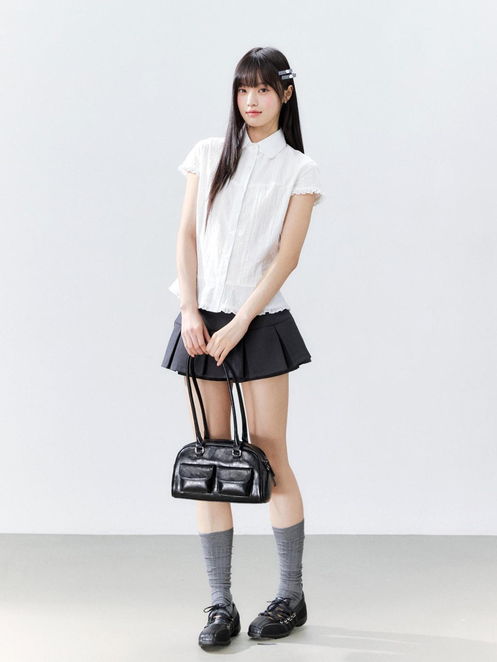 Hypoekai Striped Lapel Collar Cinched Waist Flutter Sleeves Women's Short Sleeve T-shirts