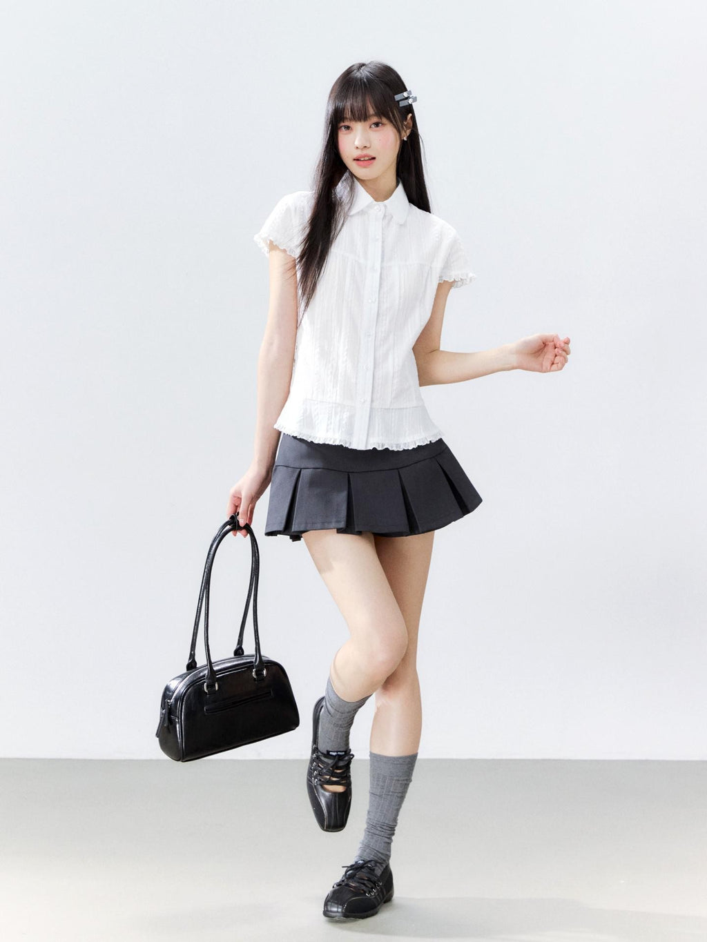 Hypoekai Striped Lapel Collar Cinched Waist Flutter Sleeves Women's Short Sleeve T-shirts