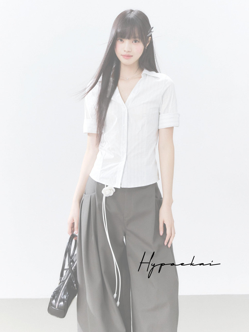 Hypoekai Striped V-neck Tie Waist Cinched Slim Women's Short Sleeve T-shirts