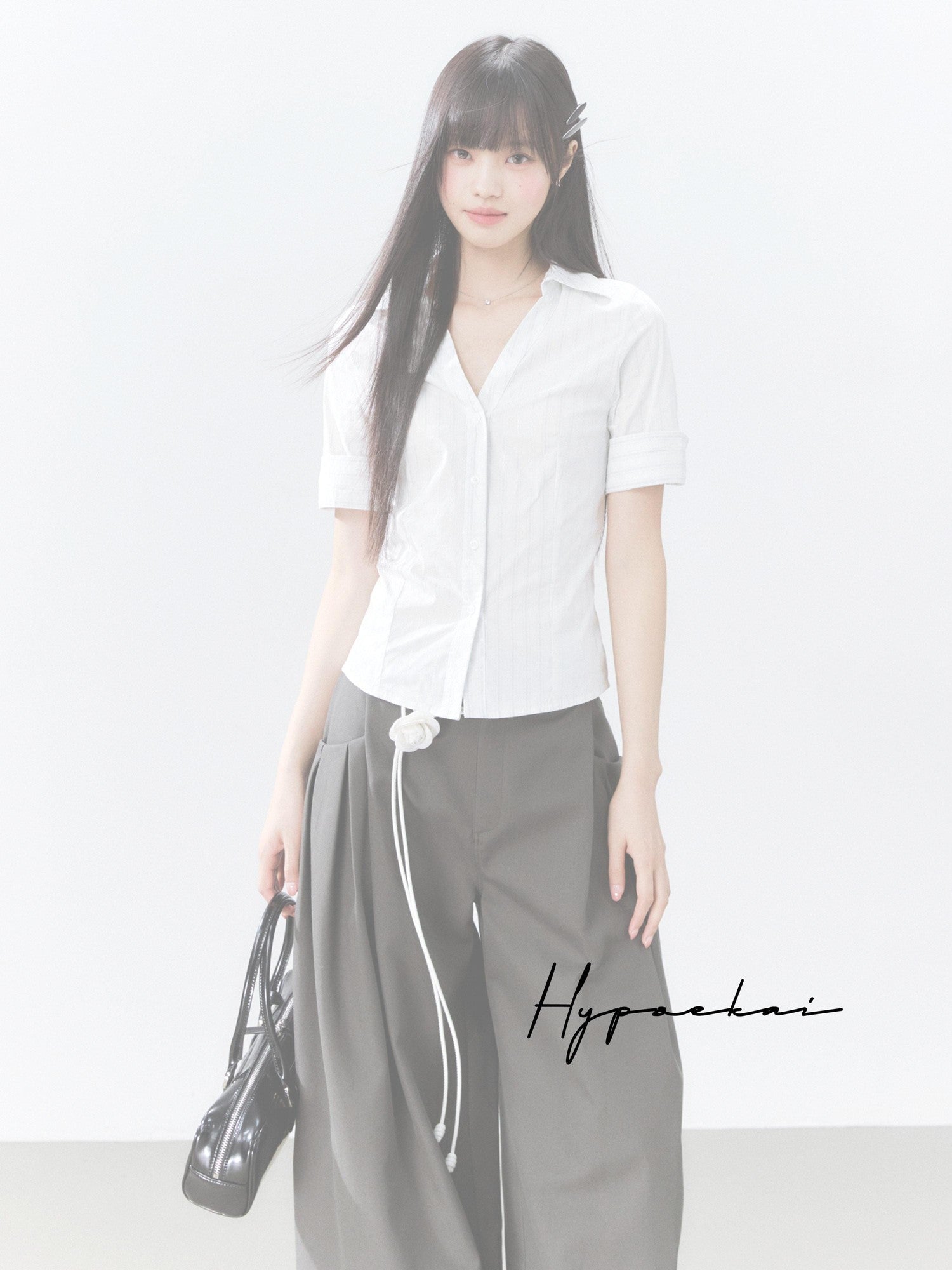 Hypoekai Striped V-neck Tie Waist Cinched Slim Women's Short Sleeve T-shirts