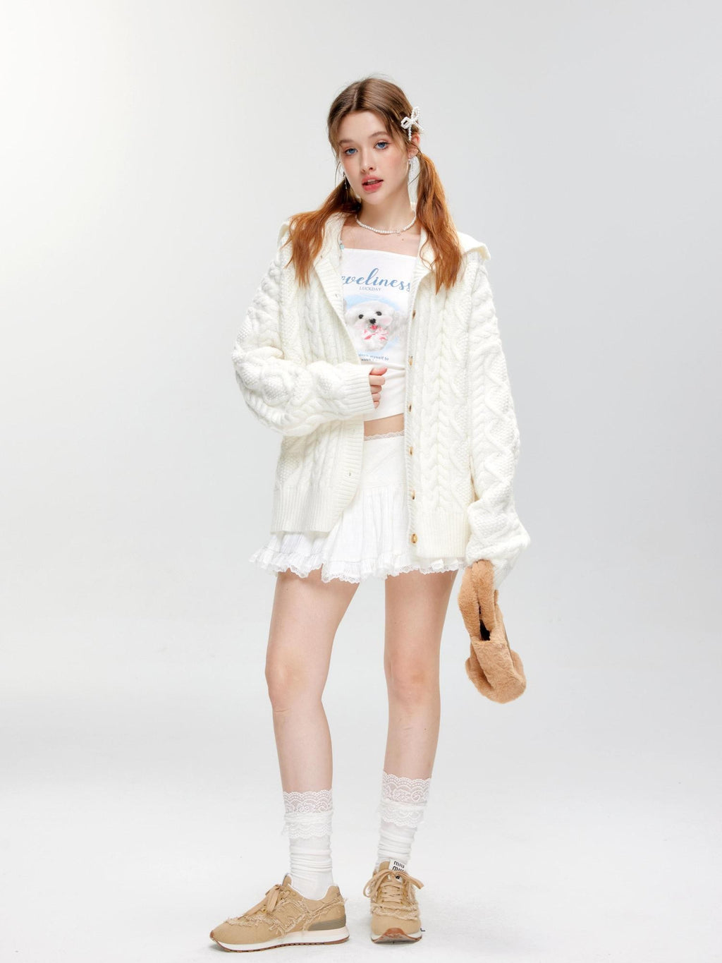 Hypoekai Sweet Collared Cable Knit Women's Knitted Button-up Cardigans