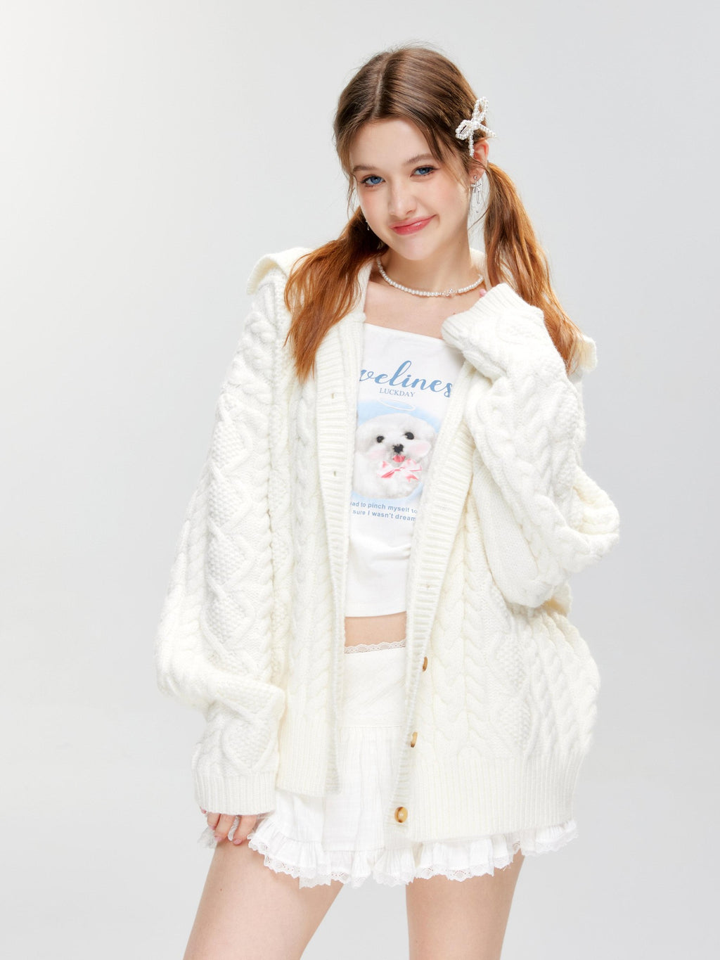 Hypoekai Sweet Collared Cable Knit Women's Knitted Button-up Cardigans