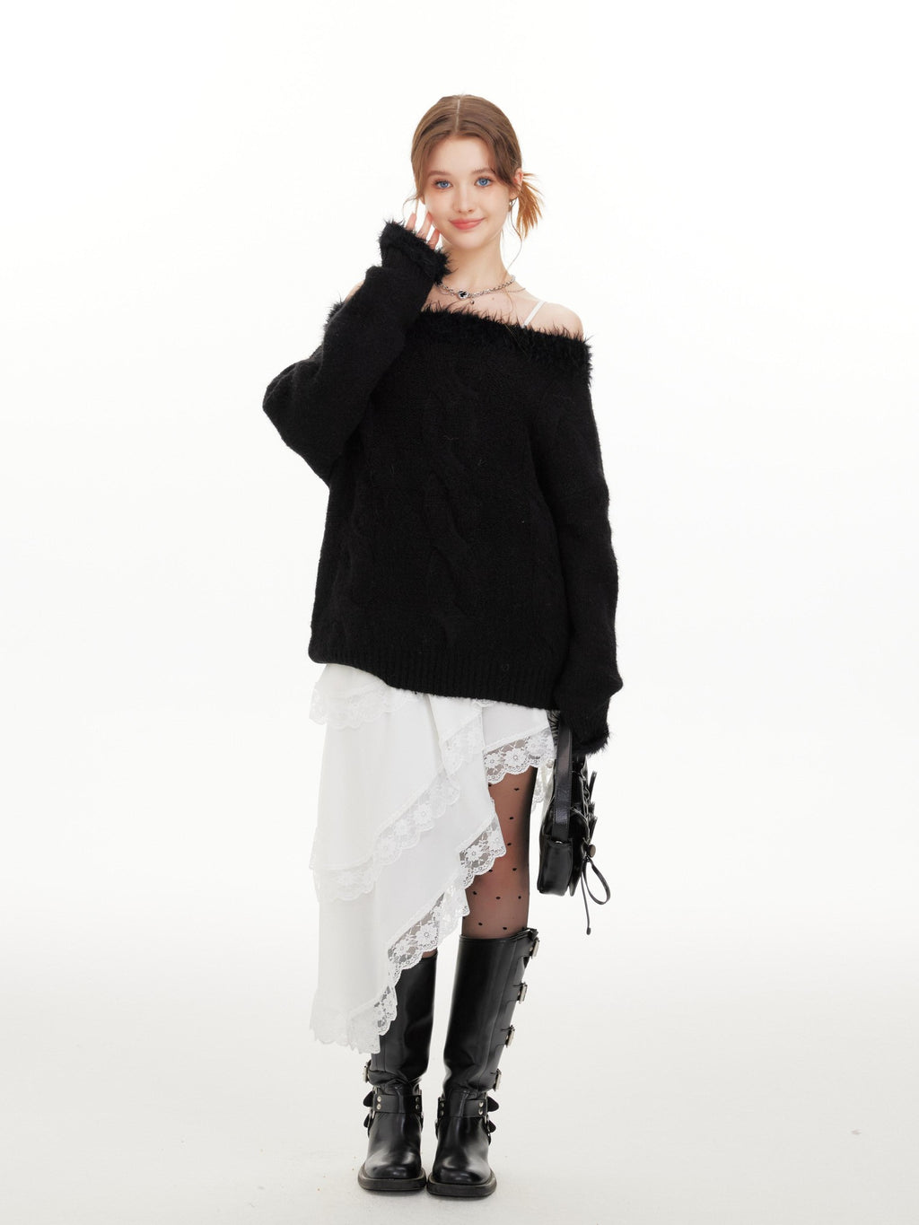 Hypoekai Sweet Spicy V-neck One Shoulder Women's Knit Off-shoulder Sweaters