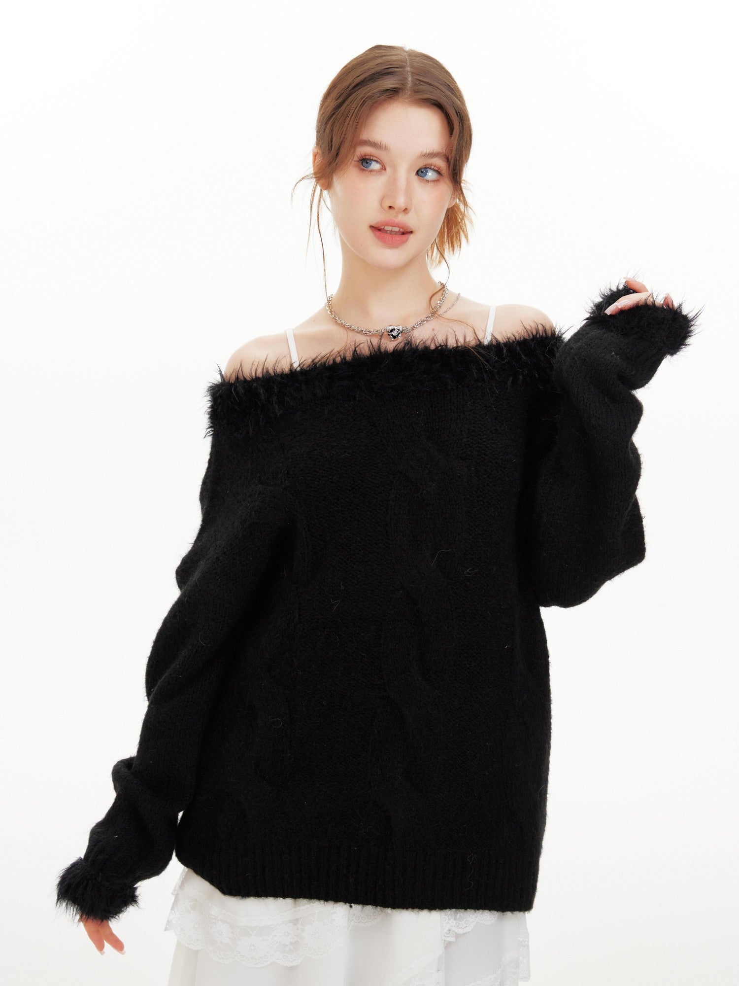 Hypoekai Sweet Spicy V-neck One Shoulder Women's Knit Off-shoulder Sweaters