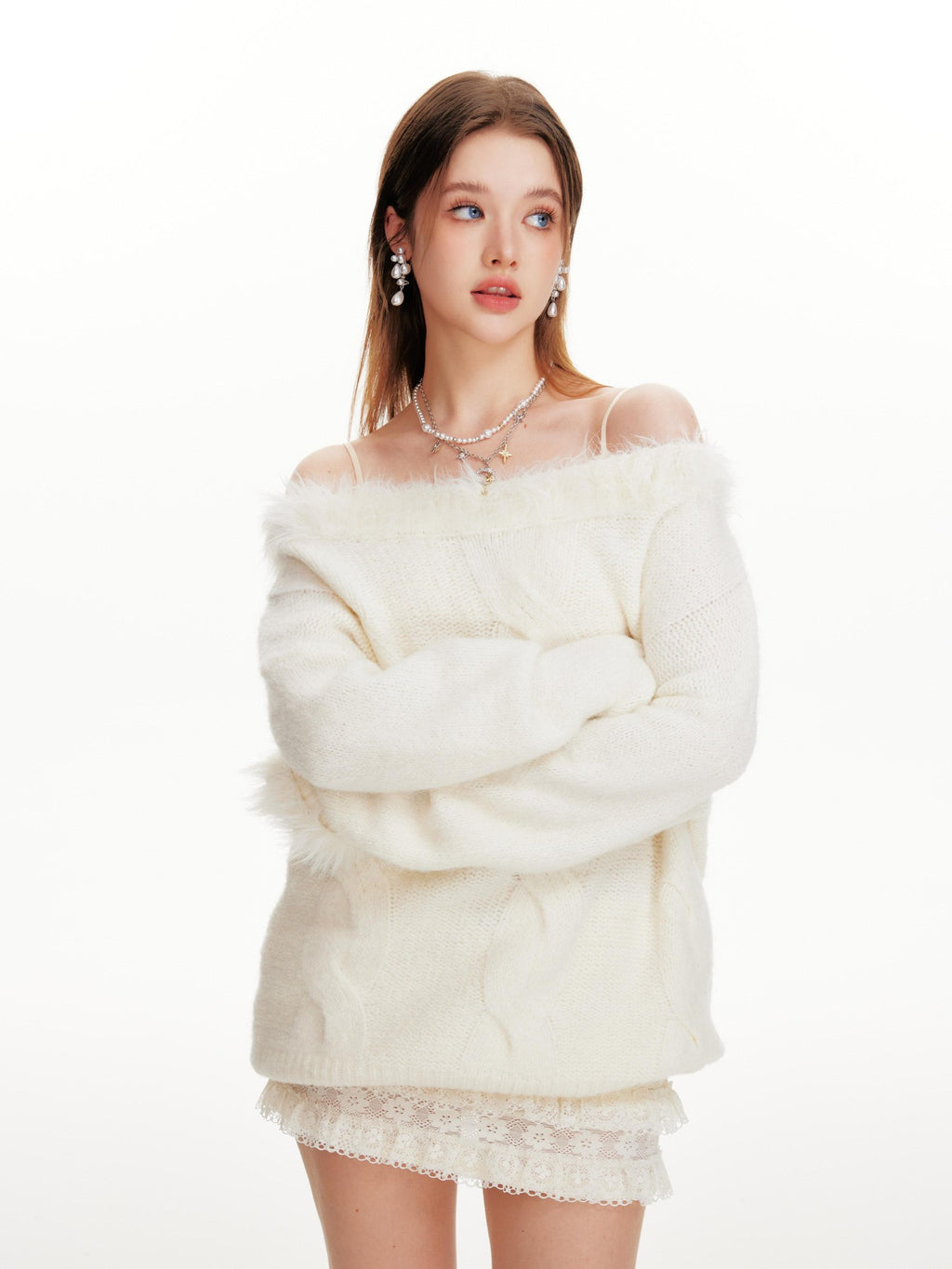 Hypoekai Sweet Spicy V-neck One Shoulder Women's Knit Off-shoulder Sweaters