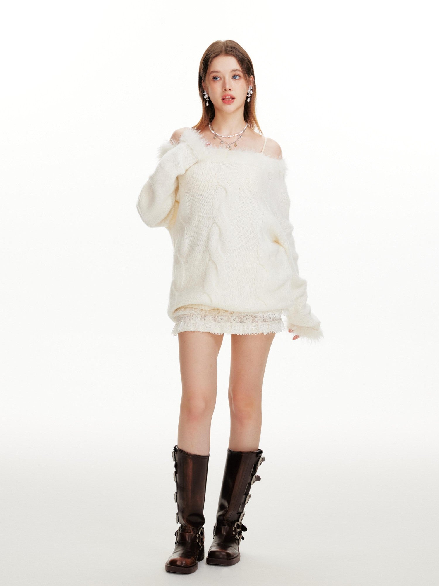 Hypoekai Sweet Spicy V-neck One Shoulder Women's Knit Off-shoulder Sweaters