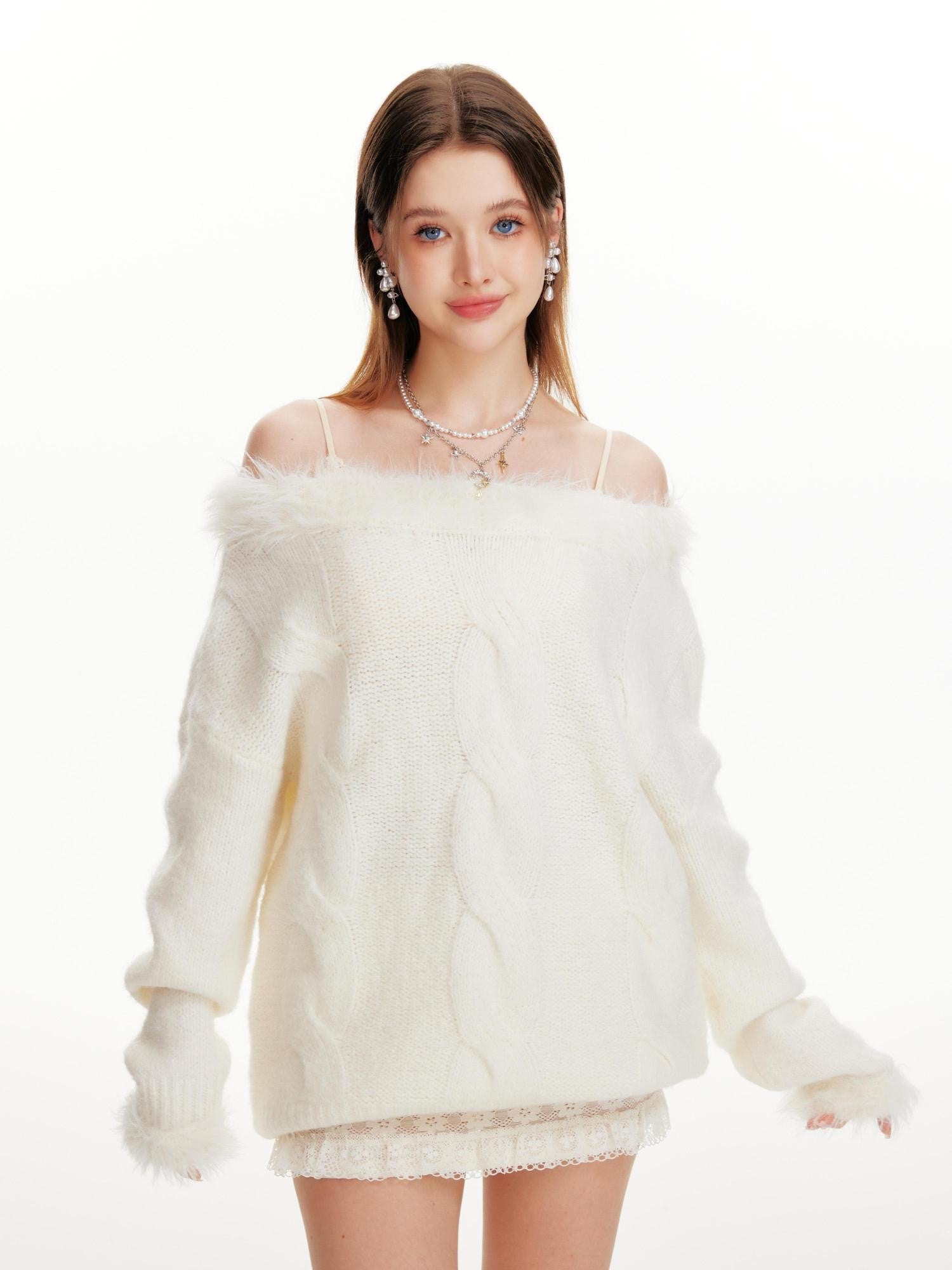 Hypoekai Sweet Spicy V-neck One Shoulder Women's Knit Off-shoulder Sweaters
