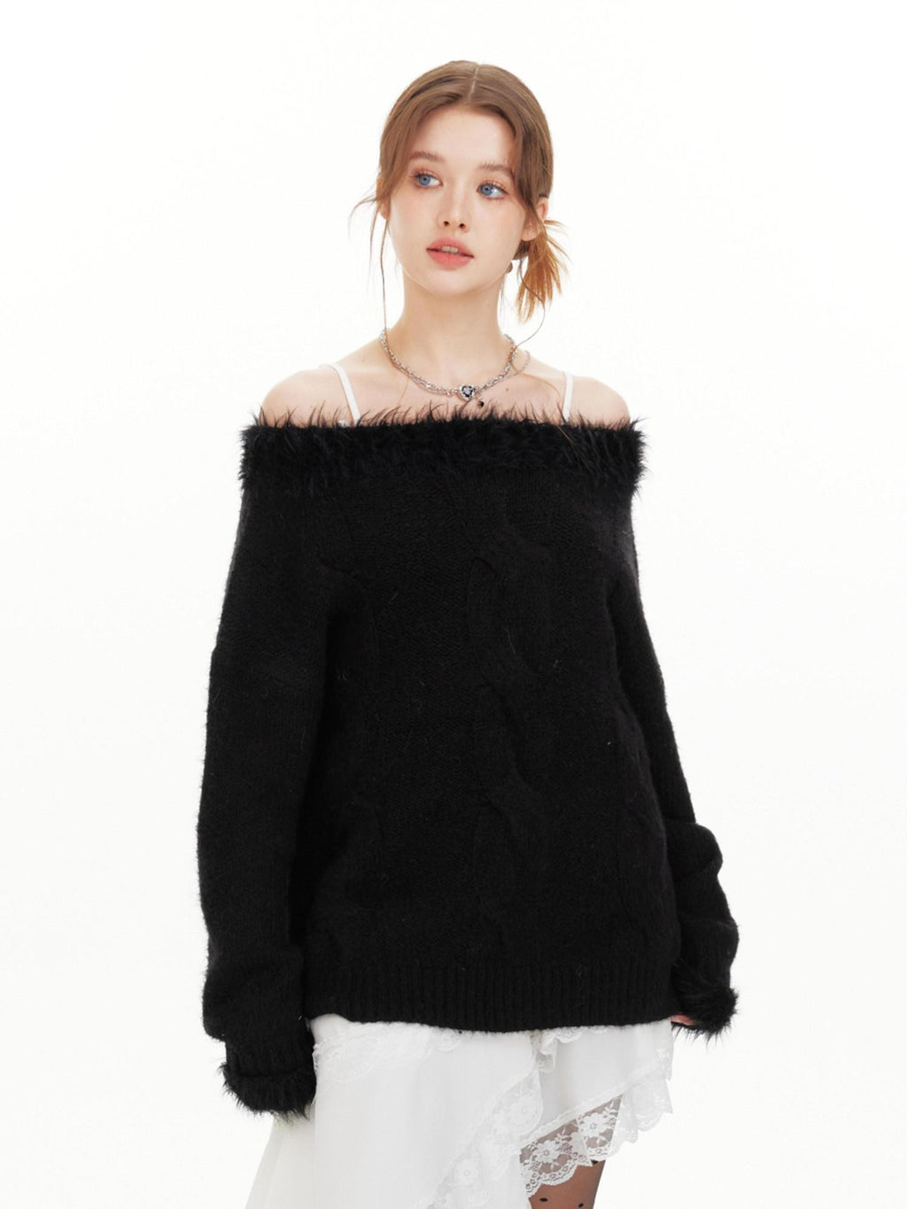 Hypoekai Sweet Spicy V-neck One Shoulder Women's Knit Off-shoulder Sweaters