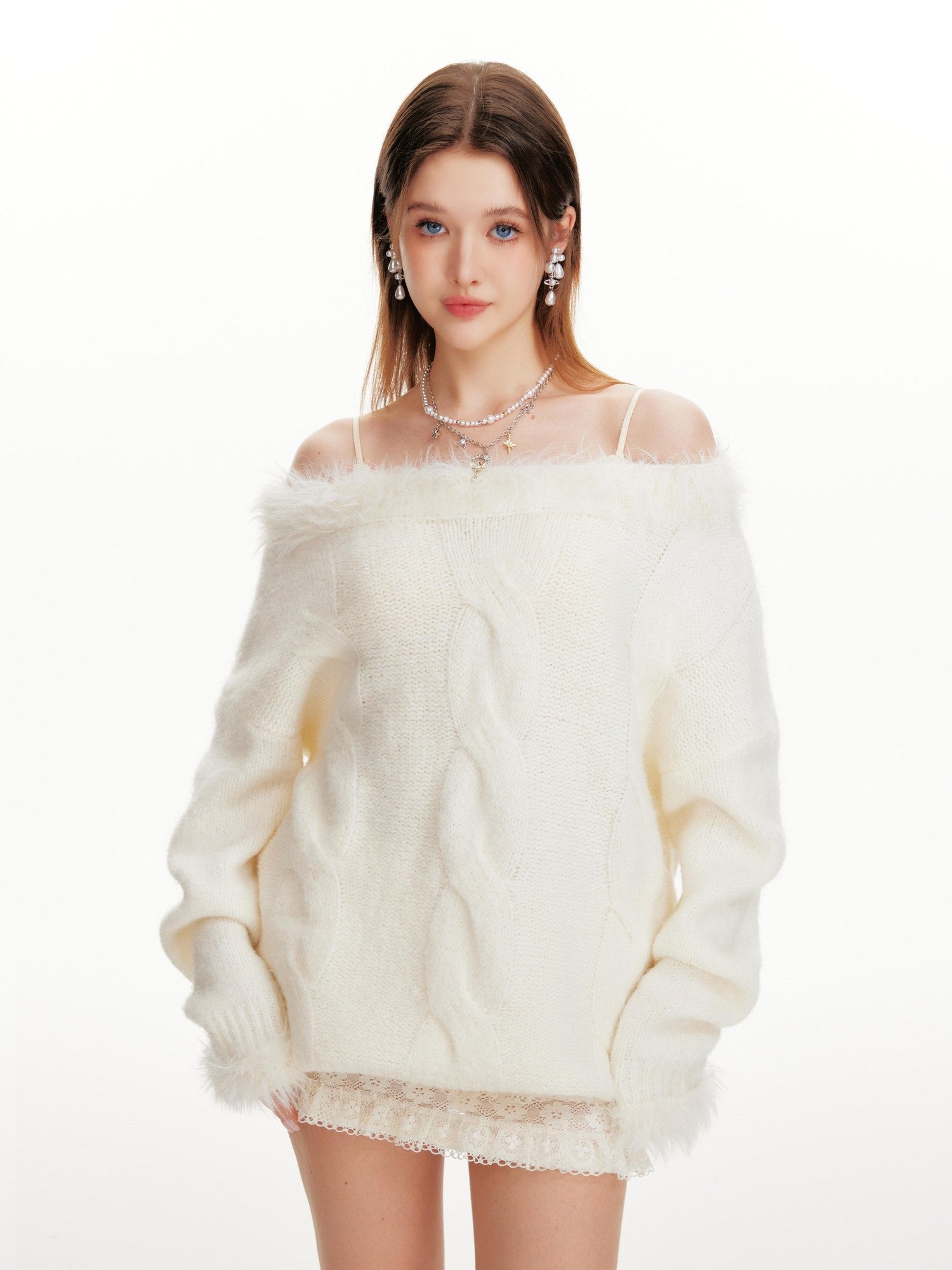 Hypoekai Sweet Spicy V-neck One Shoulder Women's Knit Off-shoulder Sweaters