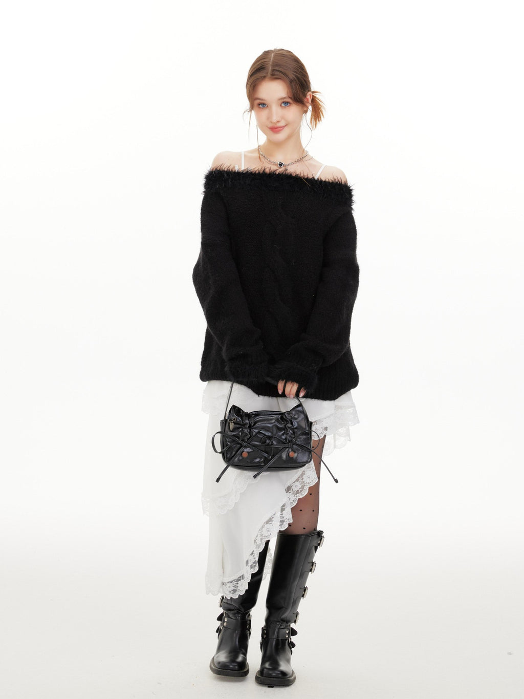 Hypoekai Sweet Spicy V-neck One Shoulder Women's Knit Off-shoulder Sweaters