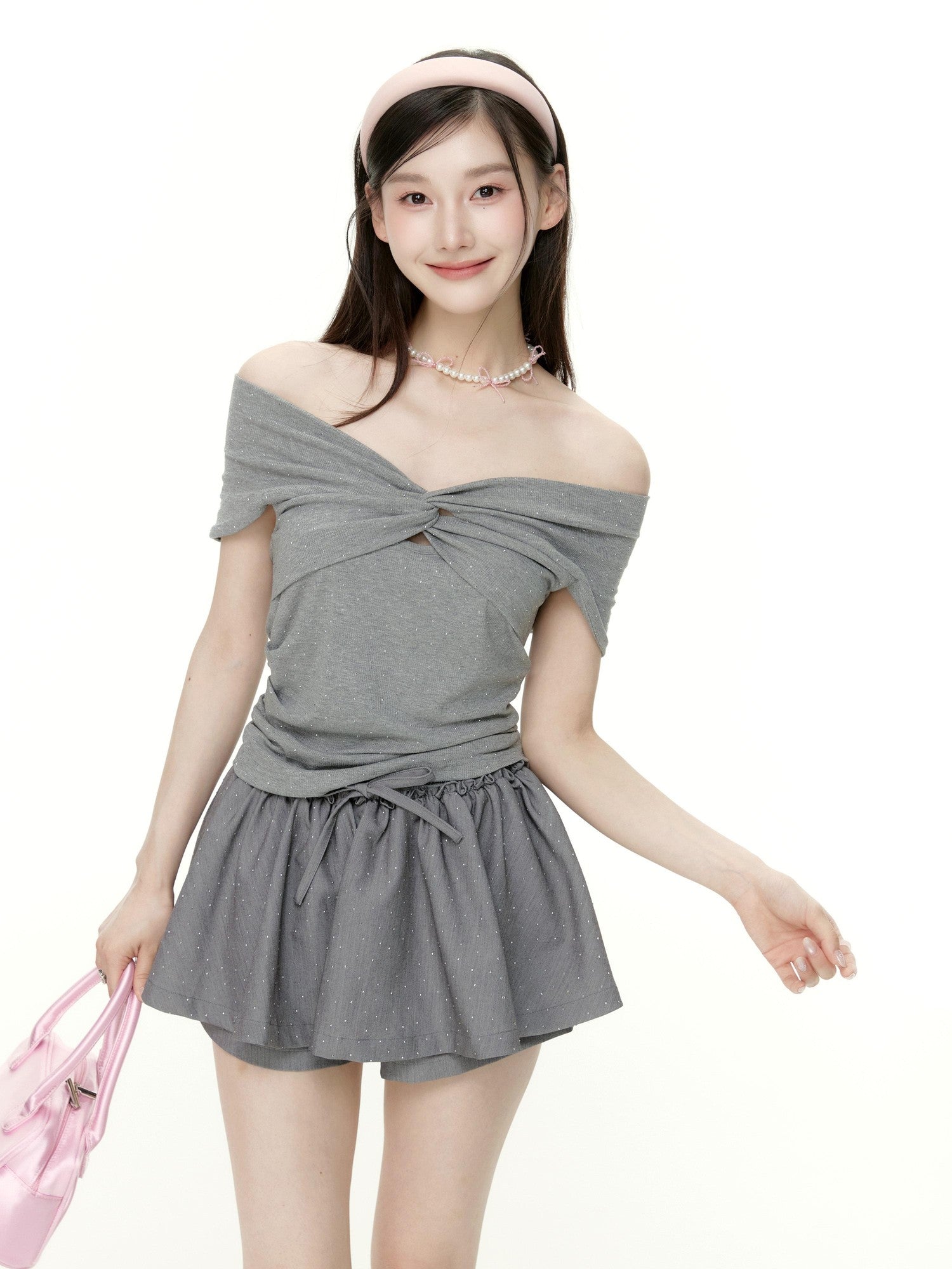 Hypoekai Vintage Rhinestone Bardot Slimming Women's Short Sleeve T-shirts