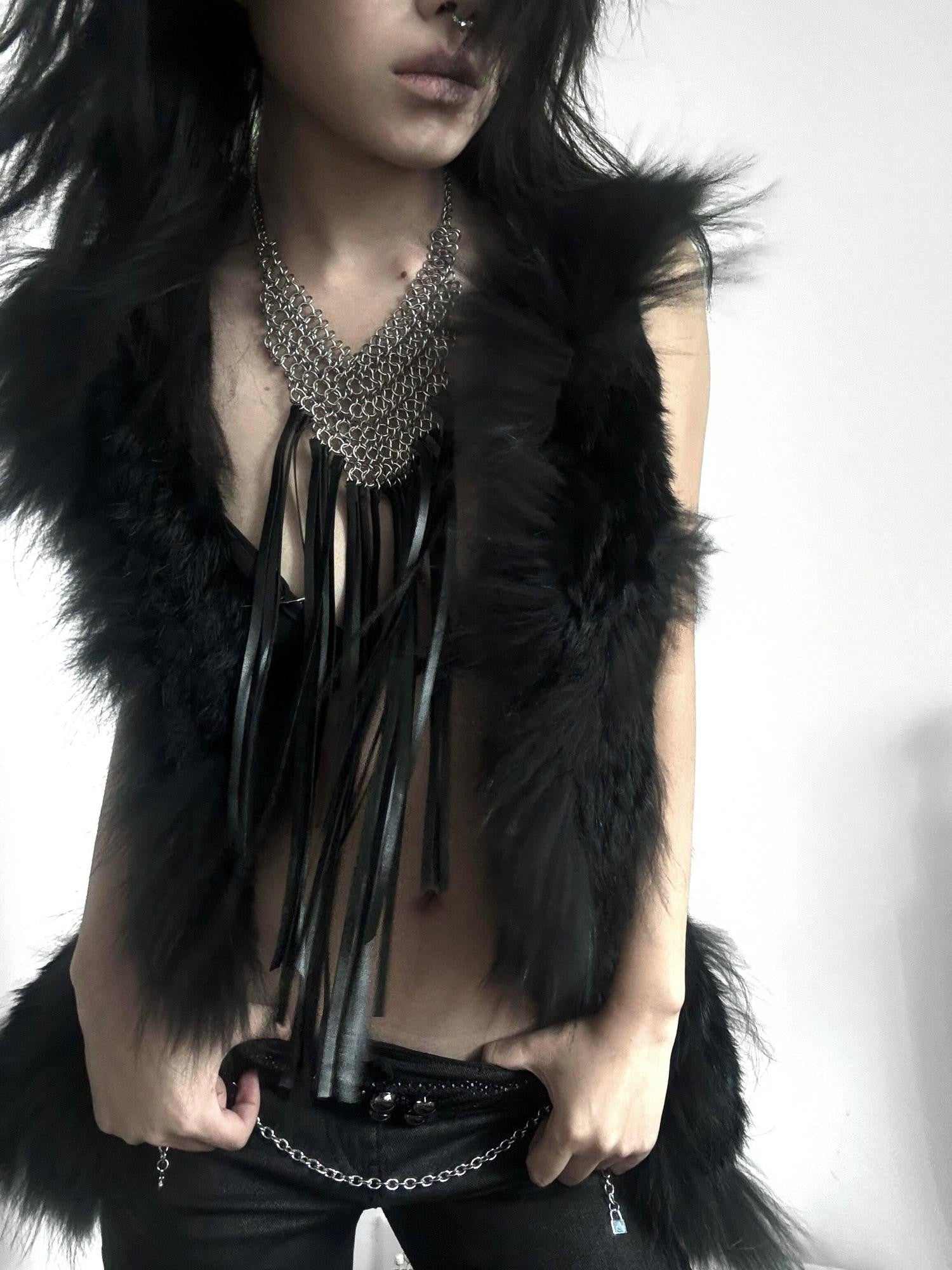 Imdelusion Avant Garde Punk Gothic Tassel Multilayer Women's Alloy Leather Necklaces