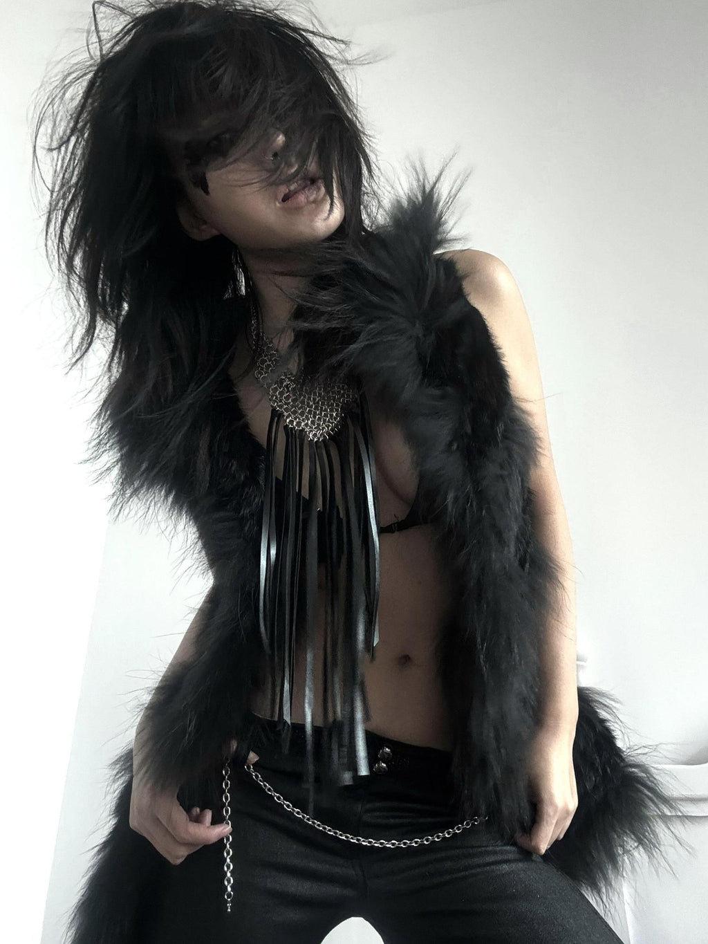 Imdelusion Avant Garde Punk Gothic Tassel Multilayer Women's Alloy Leather Necklaces