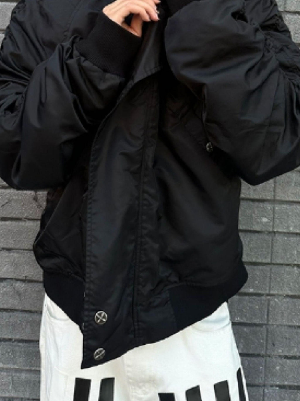 Imdelusion Black Hooded N2b Flight Women's Fox Fur Down Cotton Bomber Jackets