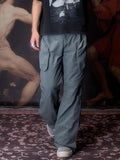 Imdelusion Cold Gray Magnetic Buckle Utility Three Dimensional Cut Women's Pvc Flare Pants