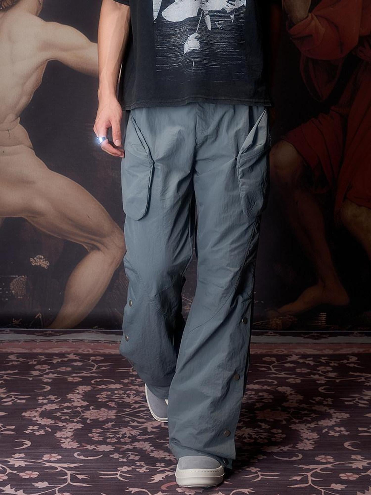 Imdelusion Cold Gray Magnetic Buckle Utility Three Dimensional Cut Women's Pvc Flare Pants