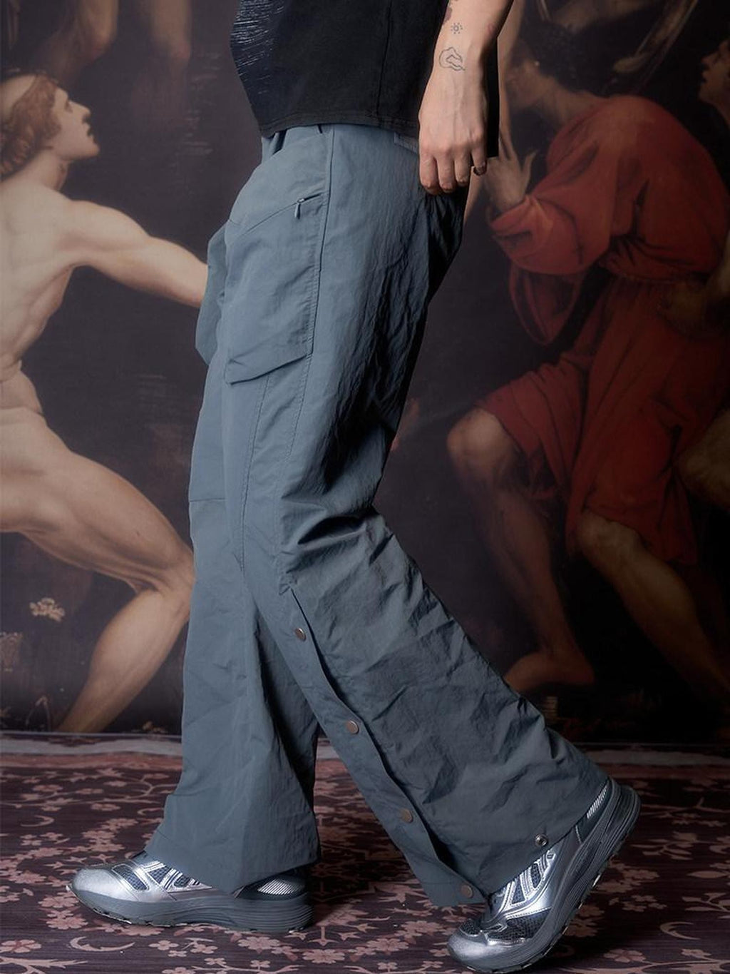 Imdelusion Cold Gray Magnetic Buckle Utility Three Dimensional Cut Women's Pvc Flare Pants