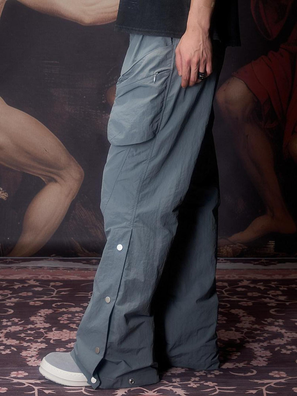 Imdelusion Cold Gray Magnetic Buckle Utility Three Dimensional Cut Women's Pvc Flare Pants