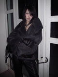 Imdelusion Deep Gray Stand Collar Heavy Single Breasted Women's Wool Blend Wool Coats