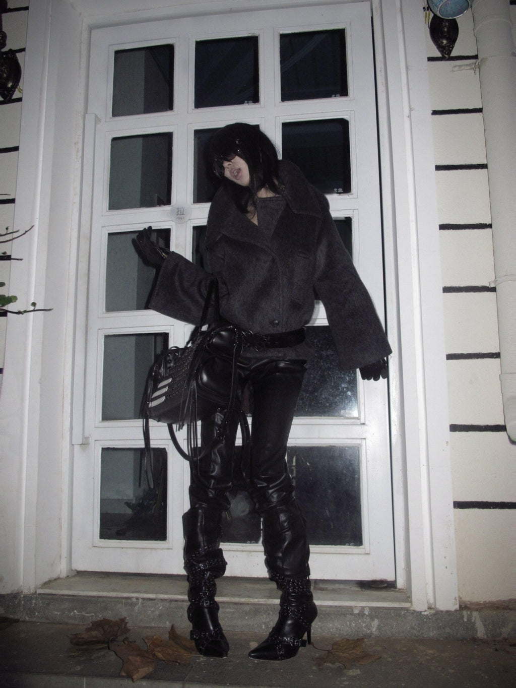 Imdelusion Deep Gray Stand Collar Heavy Single Breasted Women's Wool Blend Wool Coats