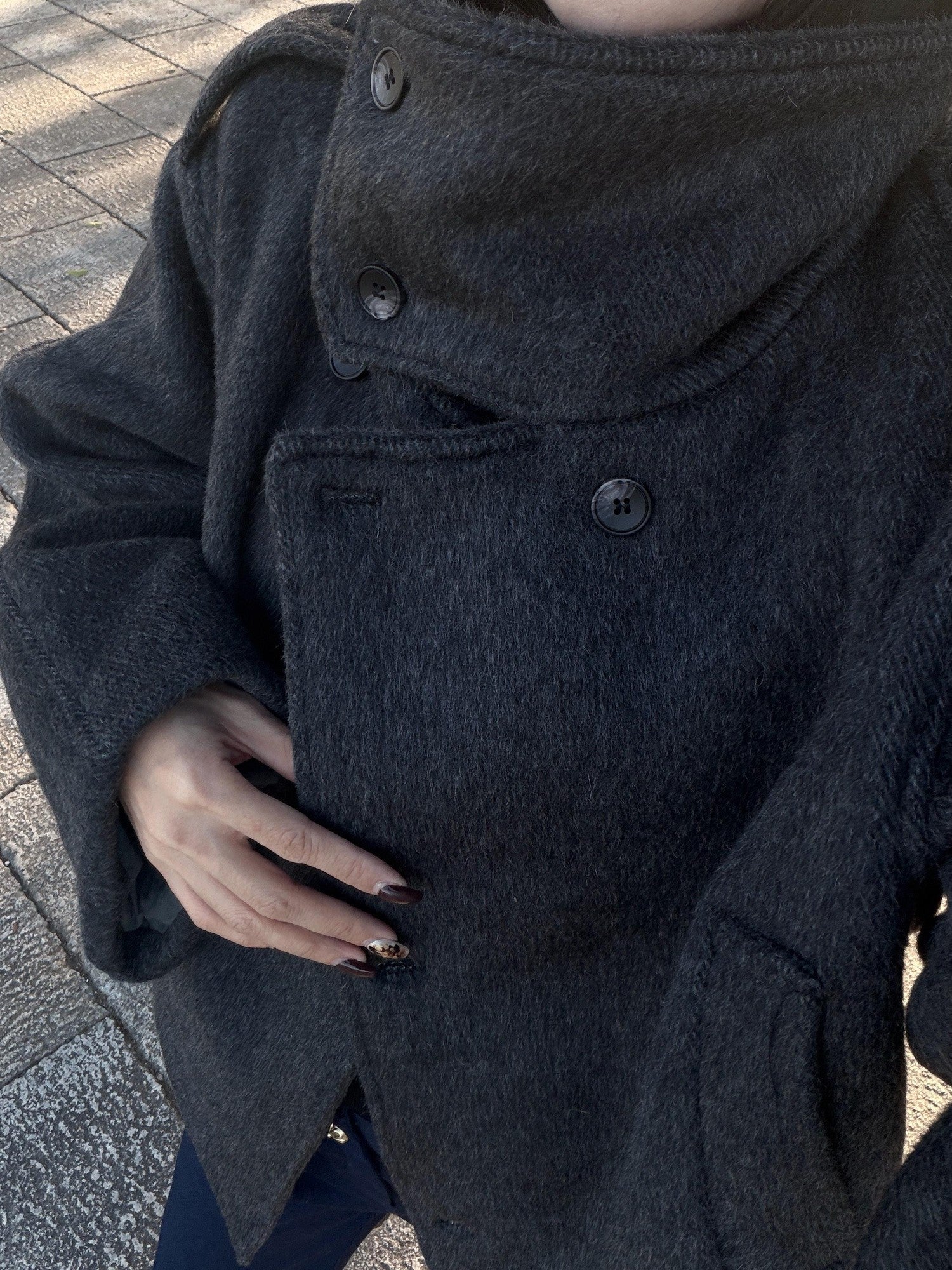 Imdelusion Deep Gray Stand Collar Heavy Single Breasted Women's Wool Blend Wool Coats