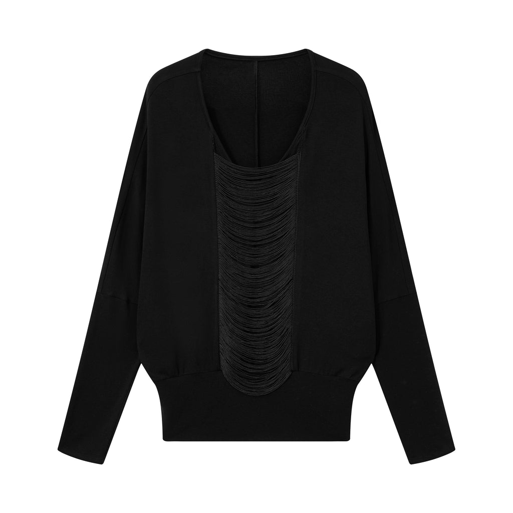 Imdelusion_Fringed_Batwing_Sleeve_Side_Pocket_Women's_Stretch_Long_Sleeve_T-shirts_1076238216987_MISSTT