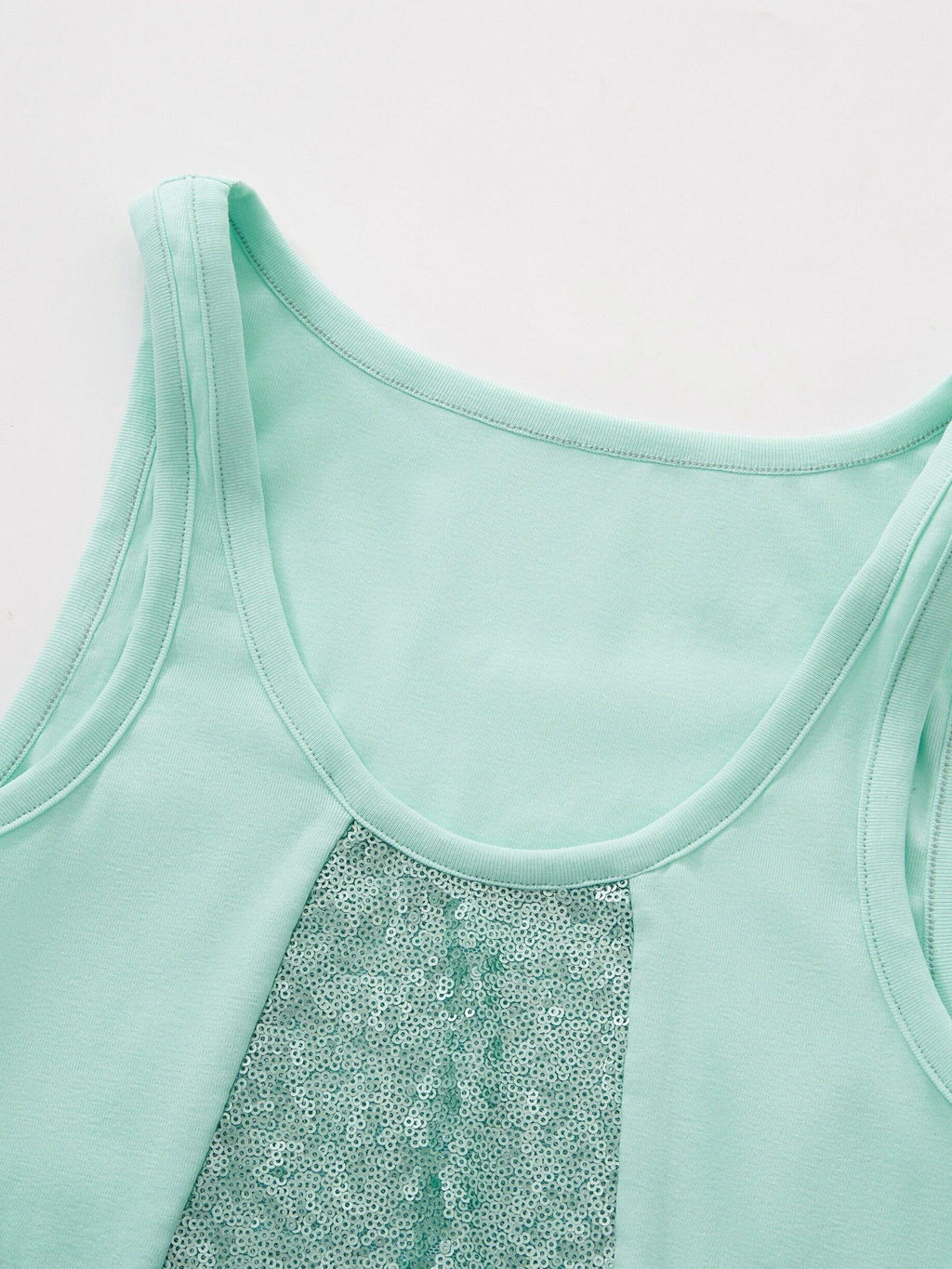 Imdelusion Mint Green Sequin Double Layer Draped Off Shoulder Women's Cotton Halter Tops