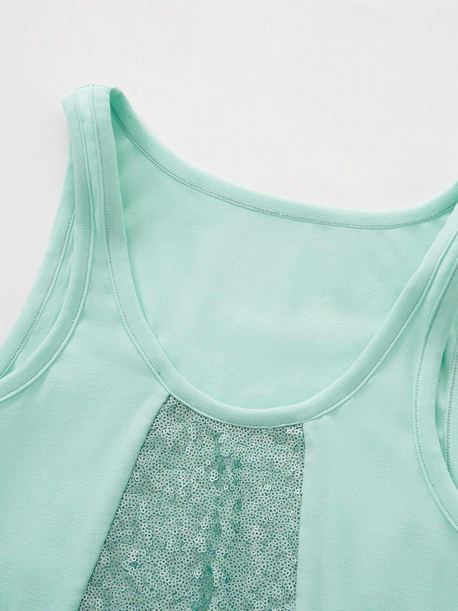 Imdelusion Mint Green Sequin Double Layer Draped Off Shoulder Women's Cotton Halter Tops