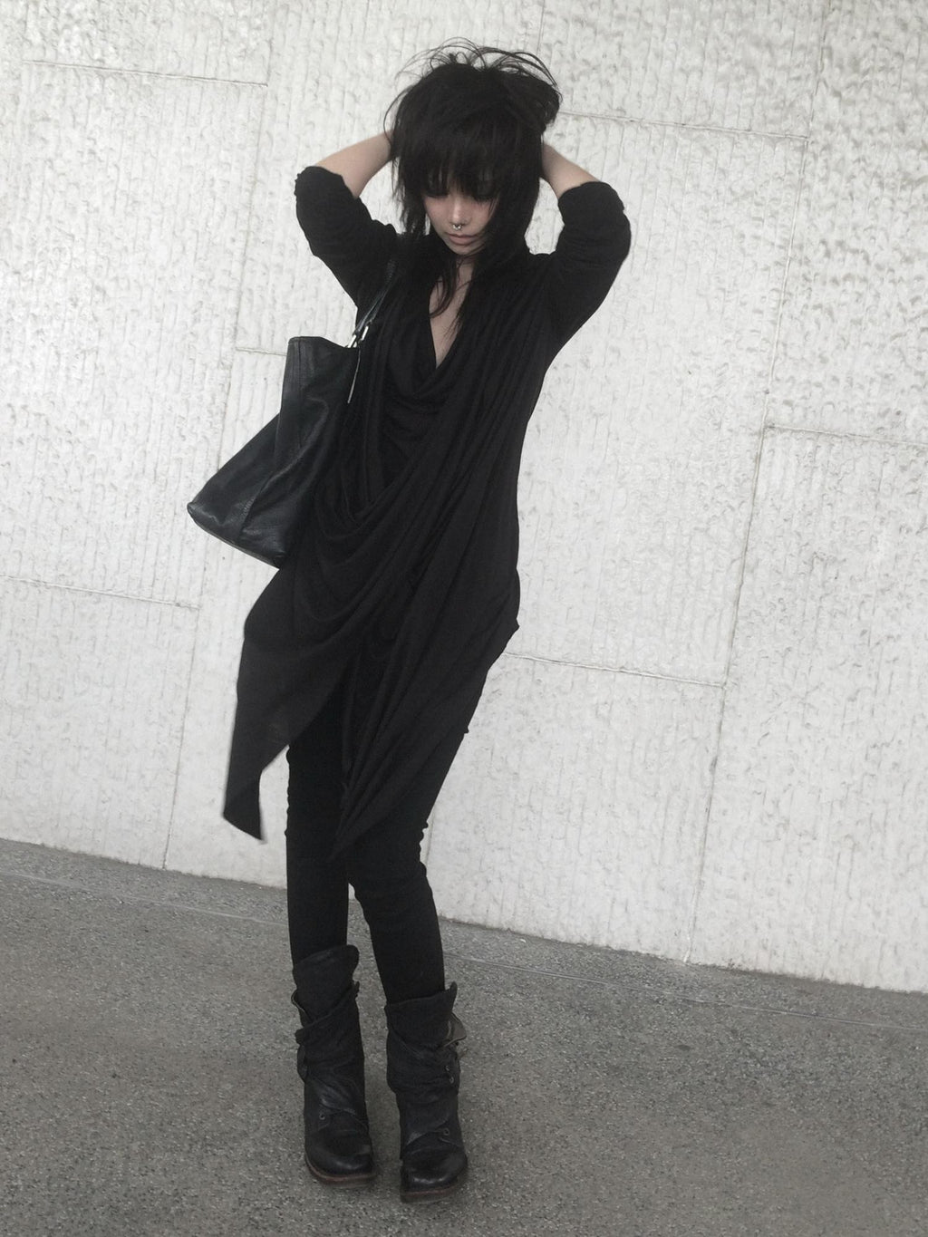 Imdelusion Mock Two Piece Draped Neck Lyocell Women's Tunic Blouses