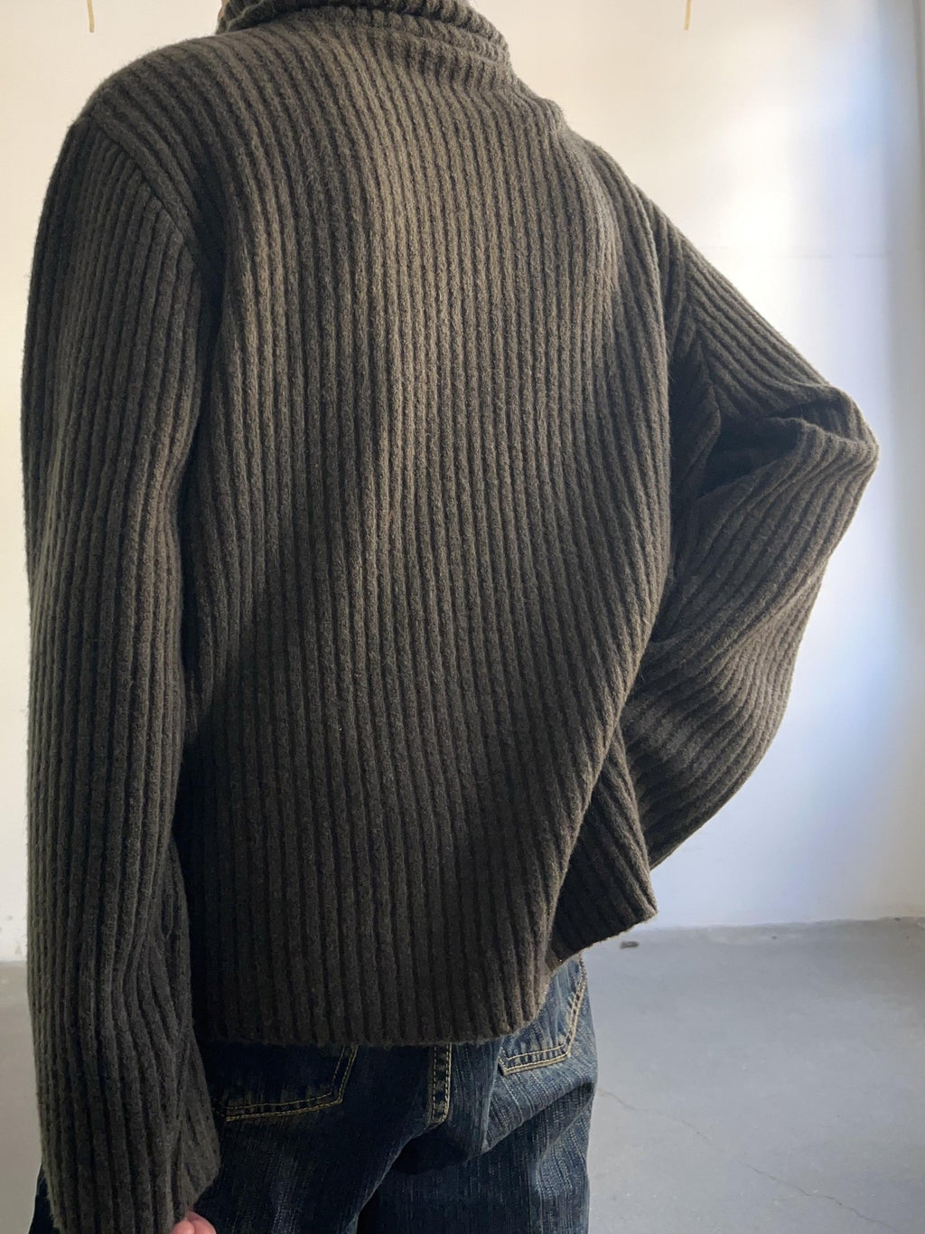 Imdelusion Ribbed Knit Double Zip Solid Color Loose Fit Wool Blend Women's Turtlenecks