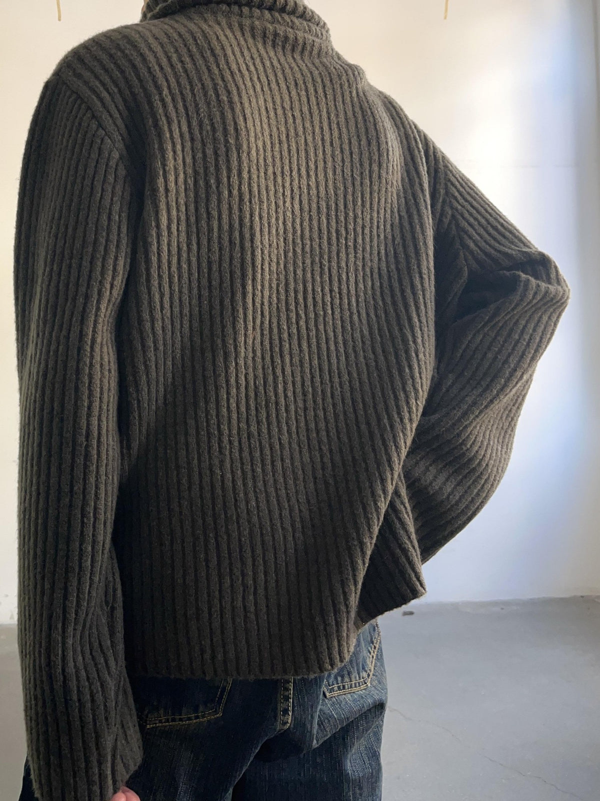 Imdelusion Ribbed Knit Double Zip Solid Color Loose Fit Wool Blend Women's Turtlenecks
