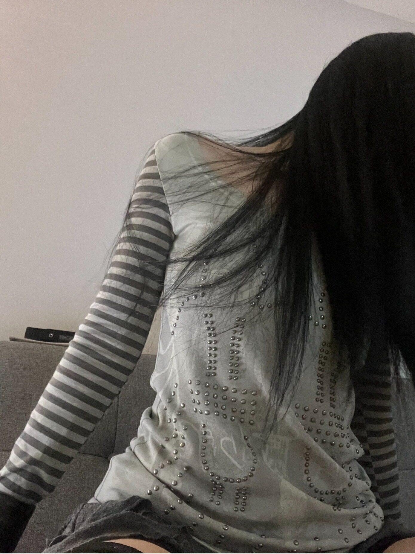 Imdelusion Rivet Twin Print Striped Gothic Punk Women's Cotton Spandex Long Sleeve T-shirts
