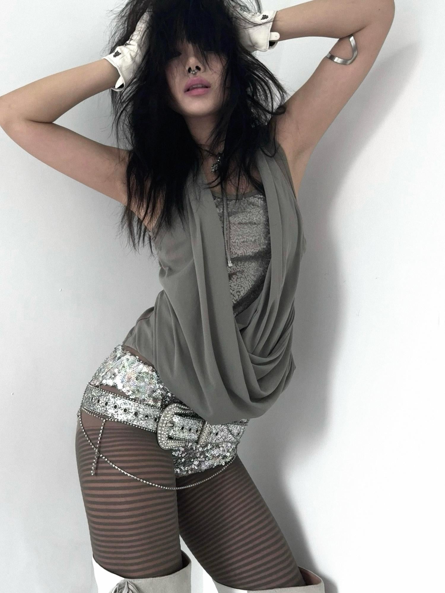 Imdelusion Sequined Embroidered Double Layer Low Neck Women's Cotton Halter Tops