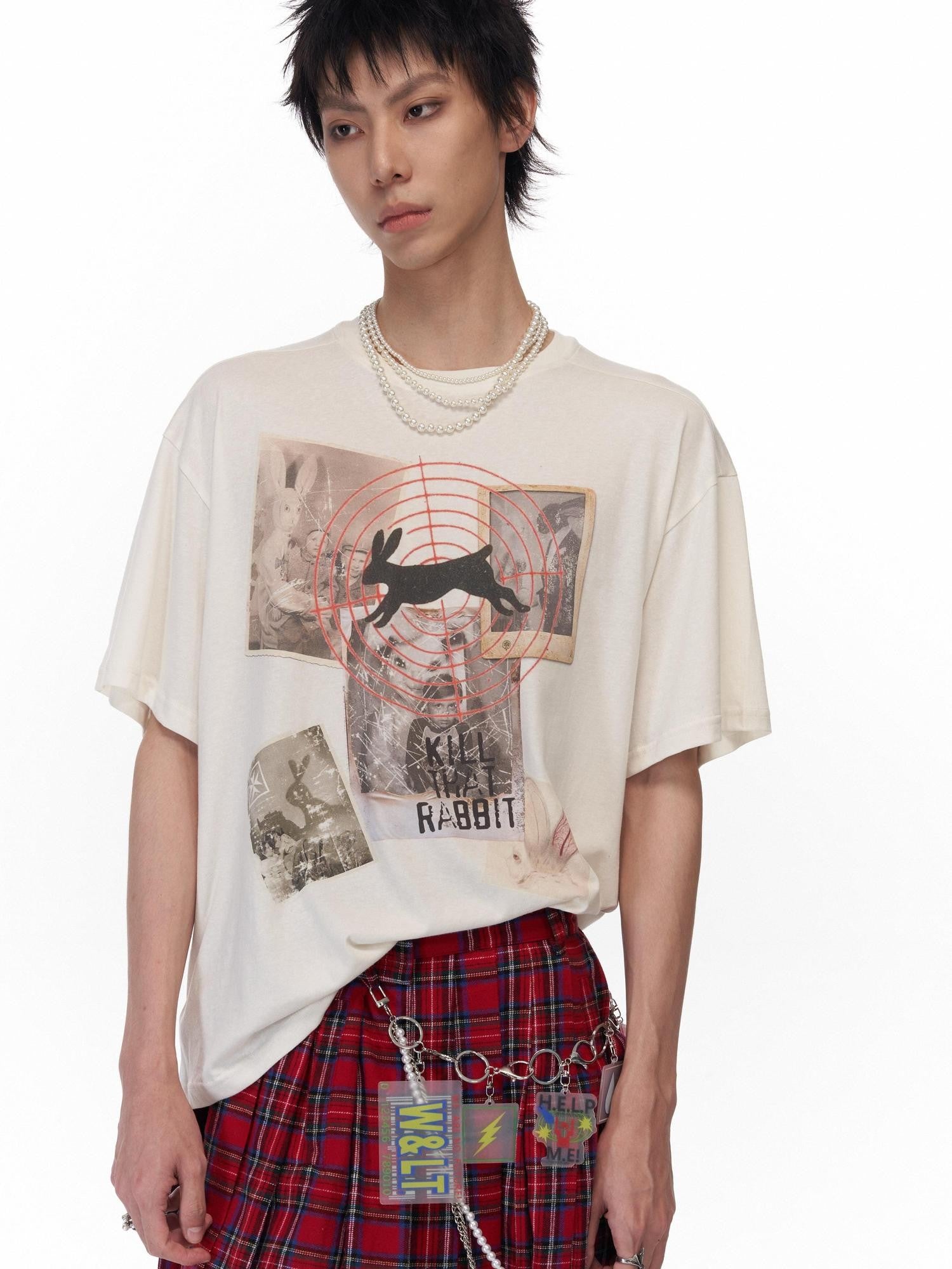 Imdelusion Snowflake Rabbit Print Loose Round Neck Women's Cotton Short Sleeve T-shirts