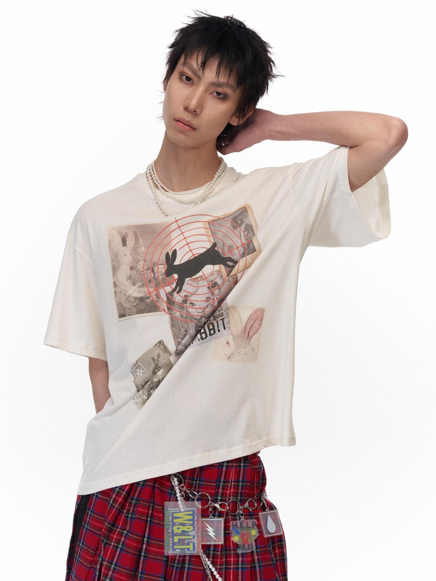 Imdelusion Snowflake Rabbit Print Loose Round Neck Women's Cotton Short Sleeve T-shirts
