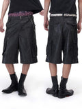 Imdelusion Studded Crackle 3d Large Pocket Cargo Cropped Punk Women's Leather Pants